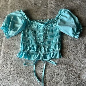 SHEIN Sky Blue Smocked Off-Shoulder Blouse